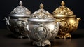 Ornate China Urns In Zbrush Style: Silver And Gold Vray Tracing
