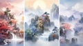Mystic Mountain Landscapes Manga-inspired Watercolor Illustrations
