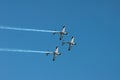 Three stunt planes flying in formation
