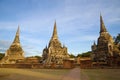Three stupas of the ancient Buddhist temple of Wat Phra Si Sanphet at dawn. Ayutthaya. Thailand