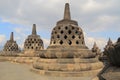 Three stupas in borobudur temple Royalty Free Stock Photo