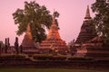 Three stupas on the ruins of the Buddhist temple Wat Mahathat. Sukhothai. Thailand Royalty Free Stock Photo