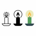 Three candle icons flame light The leftmost is an outline icon with a white Royalty Free Stock Photo