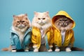 Three stylish cats in colored bombers