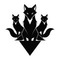 Three stylized black foxes arranged symmetrically on a Royalty Free Stock Photo