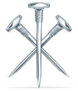 Three Stylized Construction Nails Crossed in an X Shape Vector Illustration Royalty Free Stock Photo
