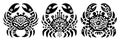 Three stylized crab illustrations in black and white Royalty Free Stock Photo