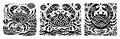 Three stylized crab illustrations with intricate patterns and marine elements Royalty Free Stock Photo