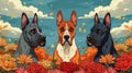 Three Great Dane Dogs in Autumn Flowers Royalty Free Stock Photo