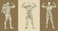 Three stylized human figures are depicted with muscular physiques, each filled with Royalty Free Stock Photo