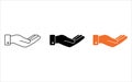 Three stylized icons of an open hand, each displayed in a different color. Royalty Free Stock Photo
