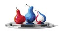 Three Stylized Pears in Vibrant Colors on a Silver Platter Royalty Free Stock Photo