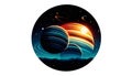 Three stylized planets with vivid rings and surface textures are Royalty Free Stock Photo