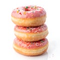 Three Sugared Doughnuts Stacked isolated on white background Royalty Free Stock Photo