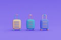 Three suitcases,Tourism and travel concept,holiday vacation,Ready for travel,minimal design,3d render