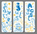 Three Summer vertical seasonal doodle banners