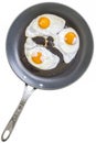 Three Sunny Side Up Fried Eggs In Teflon Frying Pan Isolated On White Background Royalty Free Stock Photo