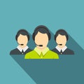 Three support phone operators icon, flat style Royalty Free Stock Photo