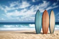 Three surfboards stands on the beach Royalty Free Stock Photo