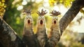Three surprised tree figures outdoors Royalty Free Stock Photo