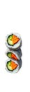 Three sushi rolls with cucumber and carrot are stacked on top of each other against a white background Royalty Free Stock Photo