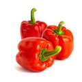 Three sweet bell peppers isolated on white background cutout Royalty Free Stock Photo