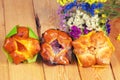 Three sweet buns with jam Royalty Free Stock Photo