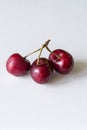 Three sweet cherries on a white background Royalty Free Stock Photo