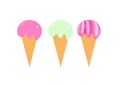 Three sweet ice creams on isolate white background
