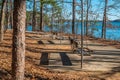 Swinging benches at the lakefront