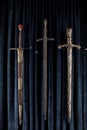 Three swords stored in the museum of the Munich Residenz (MÃ¼nchner Residenz).