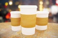 Three take out coffee cups