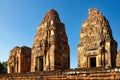 Three tall brick towers under a blue cloudless sky, the Pre Rup temple complex in Cambodia, Khmer architecture Royalty Free Stock Photo