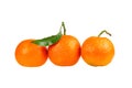 Three tangerine mandarin orange fruit isolated on white
