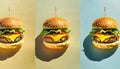 Three tasty cheeseburgers on the paper Royalty Free Stock Photo