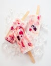 Three tasty frozen yogurt and berry popsicles Royalty Free Stock Photo