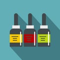 Three tattoo ink bottles icon, flat style