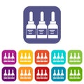 Three tattoo ink bottles icons set flat