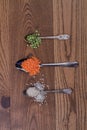 Three teaspoons with different grains. Royalty Free Stock Photo