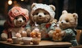 Three Teddy Bears Sit at a Table Royalty Free Stock Photo