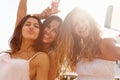 Three Teenage Girls Dancing And Taking Selfie Royalty Free Stock Photo