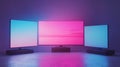 Three Television Screens in a Neon-Lit Room Royalty Free Stock Photo