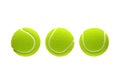 Three tennis balls isolated on white background. 3D rendering Royalty Free Stock Photo