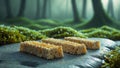Delicious Golden Rice Krispies Treats in Misty Forest Royalty Free Stock Photo