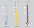 Three thermometers with different temperatures, measure diagnostic, cold, medium, hot Royalty Free Stock Photo