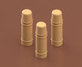 Three thermos side by side on the brown background, monochrome single flat colors, 3d rendering, camping equipments