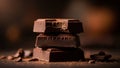 Of three thick unevenly cut dark chocolate pieces rests on a Royalty Free Stock Photo
