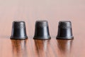 Three thimbles for shell game Royalty Free Stock Photo