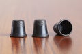 Three thimbles for a shell game Royalty Free Stock Photo