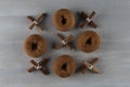 Three by Three Grid of Cinnamon and Donuts Royalty Free Stock Photo